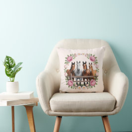 Elegante Pferde in floraler Kranz Kunst Kissen