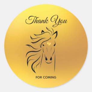 Elegante Pferdekunst auf Gold Danke Runder Aufkleber