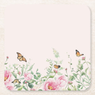 Elegante Pfingstrose und Schmetterling Floral Papi Rechteckiger Pappuntersetzer
