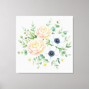 Elegante Pfingstrose und weiße Anemone Blumen im A Leinwanddruck