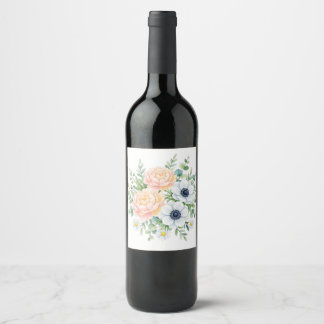 Elegante Pfingstrose und weiße Anemone im Aquarell Weinetikett
