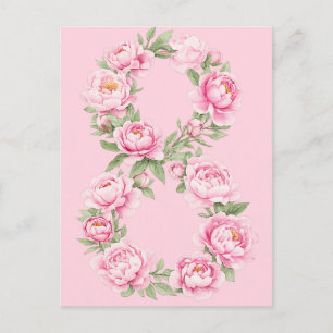 Elegante Pfingstrosen-Blumenillustration zum 8. Mä Feiertagspostkarte