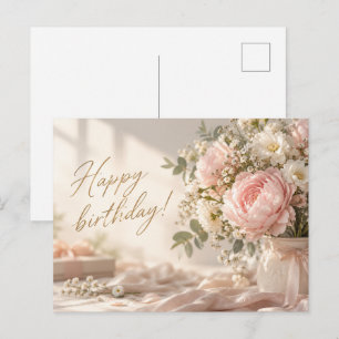 Elegante Pfingstrosen-Geburtstagspostkarte in Rosa Postkarte