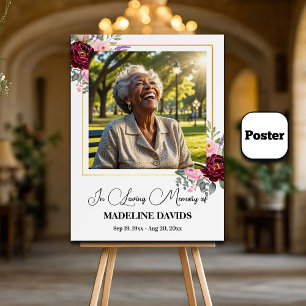 Elegante Pfingstrosen Goldrahmen Foto Beerdigung Poster