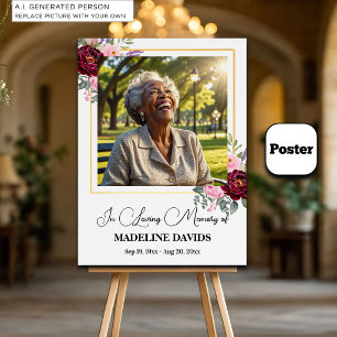 Elegante Pfingstrosen Goldrahmen Foto Beerdigung Poster