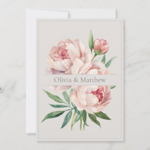 Elegante Pfingstrosen-Hochzeitseinladung mit QR-Co Einladung