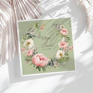 Elegante Pfingstrosen-Hochzeitsserviette in Salbei Serviette