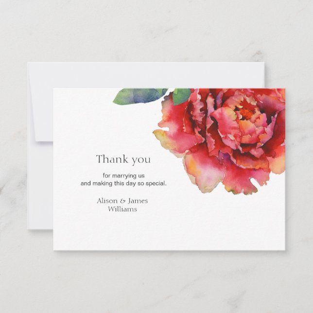 Elegante Pfingstrosenhochzeit danken Ihnen zu Dankeskarte (Vorderseite)