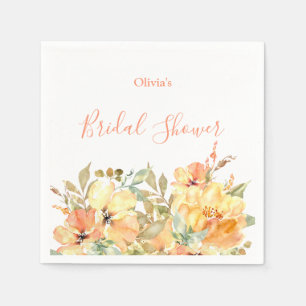 Elegante Pfirsich-Aquarell-Blumen-Brautparty Serviette