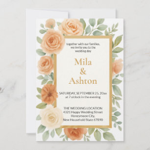 Elegante Pfirsich-Blumen-Hochzeitseinladung – Edit Einladung