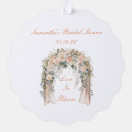 Elegante Pfirsich-Blumen-Hochzeitsgeschenkanhänger Ornament Karte
