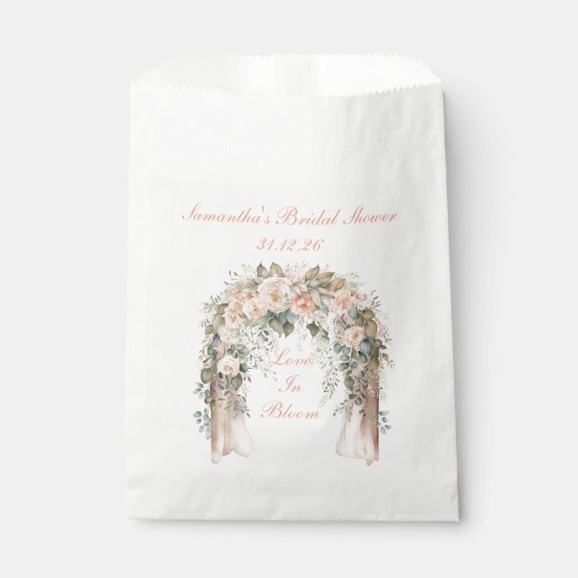Elegante Pfirsich-Blumen-Hochzeitsgeschenktüte  Geschenktütchen (Vorderseite)