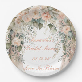 Elegante Pfirsich-Blumen-Hochzeitspapierteller Pappteller