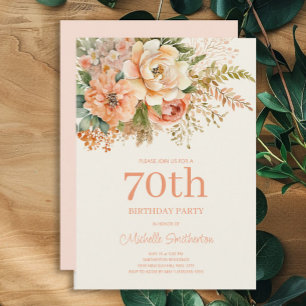 Elegante Pfirsich-Creme-Blumen zum 70. Geburtstag Einladung