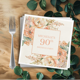 Elegante Pfirsich-Creme-Blumen zum 90. Geburtstag Serviette