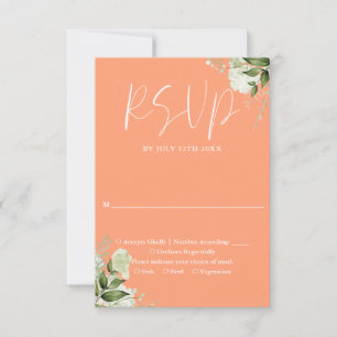 Elegante Pfirsich-Grünflorale Hochzeit RSVP Karte