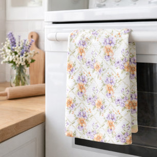 Elegante Pfirsich-Lavendel-Frühlings-Blumen-Cottag Geschirrtuch