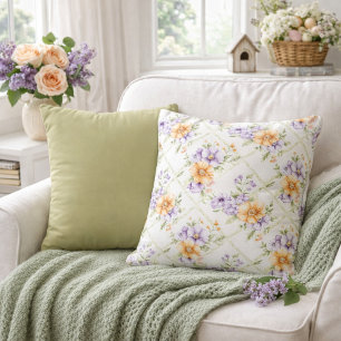 Elegante Pfirsich-Lavendel und solides Salbei-Grün Kissen