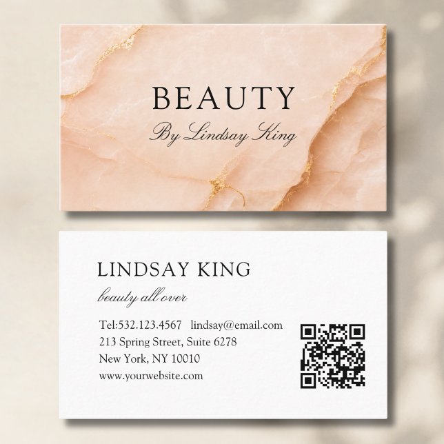Elegante Pfirsich-Marmor-QR-Code-Visitenkarte Terminkarte (Elegant Peach Marble QR Code Business Card)