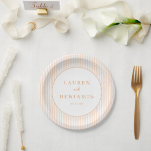 Elegante Pfirsich Minimalistische Streifen Pappteller