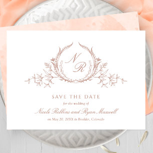 Elegante Pfirsich-Monogramm-Hochzeits-Kalligrafie Save The Date