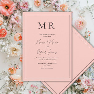 Elegante Pfirsich-Monogramm-Moderne Hochzeit Einladung