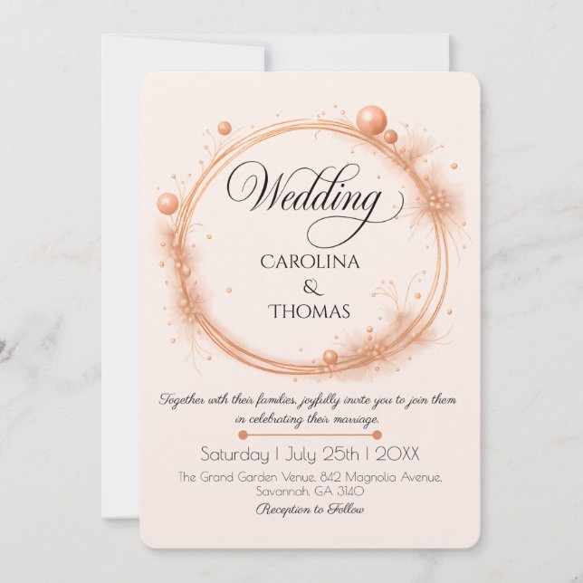 Elegante Pfirsich-Sparkling-Wedding-Script-Calligr Einladung (Vorderseite)