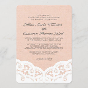 Elegante Pfirsich-Spitze-Hochzeitseinladung Einladung