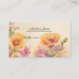 Elegante Pfirsich- und rosa Blumenhochzeit Platzkarte