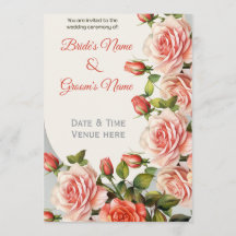 Elegante Pfirsich- und rote Blumenhochzeitseinladu