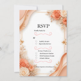 Elegante Pfirsich- und weiße Blumen-Hochzeits-RSVP