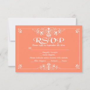 Elegante Pfirsich- und weiße florale Hochzeitsfeie RSVP Karte