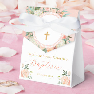 Elegante Pfirsich-Weiß-Aquarell-Blumen-Taufe Mädch Geschenkschachtel