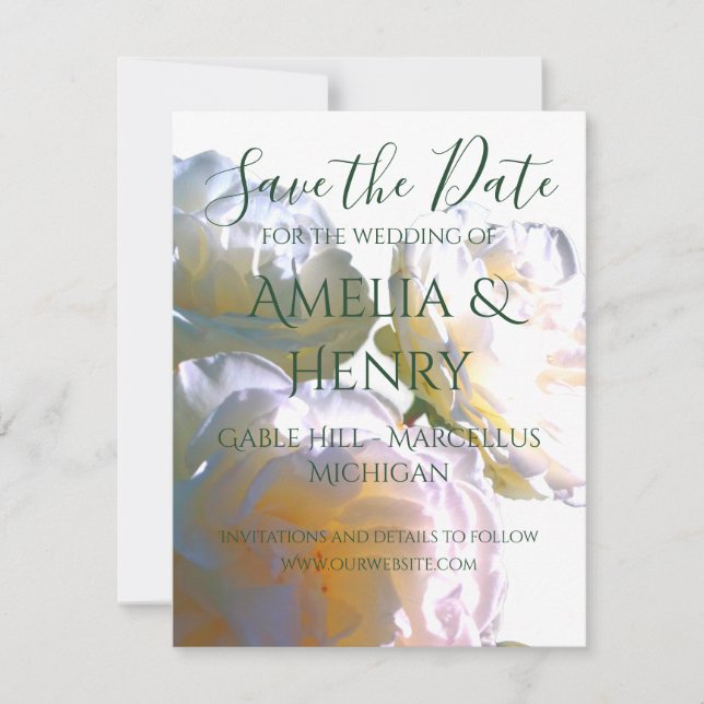 Elegante, pfirsichorange Rose Save The Date (Vorderseite)