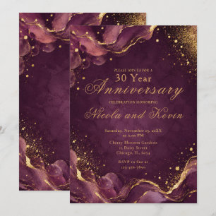 Elegante Pflaume Gold Alkohol-Tinte Hochzeit Jubil Einladung