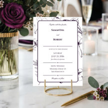 Elegante Pflaume Lila Blumige Linienkunst Hochzeit