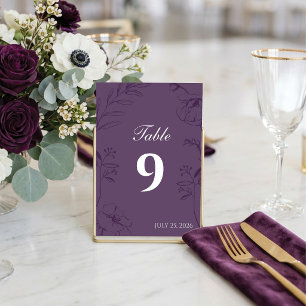 Elegante Pflaume Lila Blumige Linienkunst Hochzeit Tischnummer