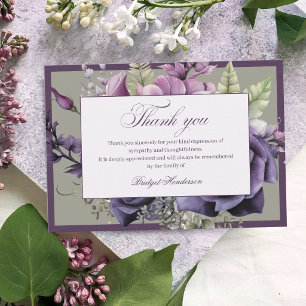 Elegante Pflaume Lila Floral Beerdigung Dankeskarte