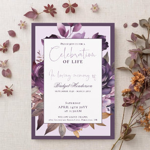 Elegante Pflaume Lila Florale Beerdigung Einladung