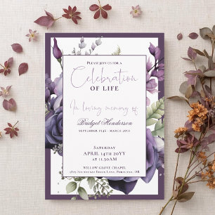 Elegante Pflaume Lila Florale Beerdigung Einladung
