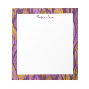 Elegante Pflaume Lila Gold Abstraktes Laubwerk Notizblock