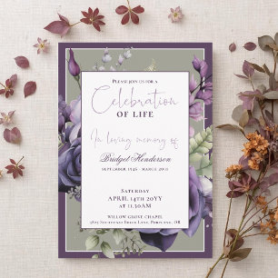 Elegante Pflaume Lila Grüne Florale Trauerfeier Einladung