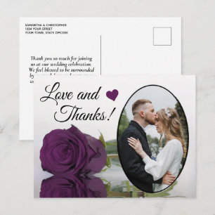 Elegante Pflaume Lila Rose Hochzeit Liebe & Dank Postkarte