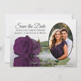 Elegante Pflaume Lila Rose mit Oval Foto Hochzeit Save The Date