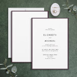 Elegante Pflaume Lila & White Typografy Wedding Einladung<br><div class="desc">Eine wunderschöne typografische Hochzeitseinladung für einen Sommer oder eine Hochzeit im Herbst! Dieses wunderschöne, elegante Design besticht durch einen lila Pflaumenrand, der eine weiße Einladung umgibt, mit moderner Typografie. Ein einfaches, minimalistisches Design. Vielen Dank für die Unterstützung unseres kleinen Unternehmens, wir wissen es wirklich zu schätzen! Wir freuen uns sehr,...</div>