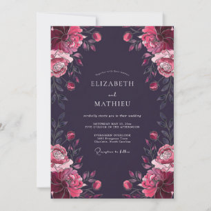 Elegante Pflaume-Magenta-Hochzeit Einladung