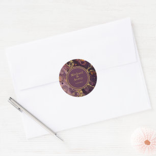 Elegante Pflaume mit Gold Runder Aufkleber