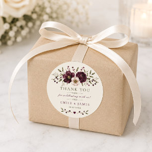 Elegante Pflaume Olive Botanische Hochzeitsgunst Runder Aufkleber