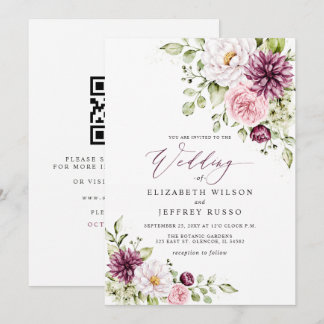Elegante Pflaumen-Blumen-Herbst-Winter-QR-Code-Hoc Einladung