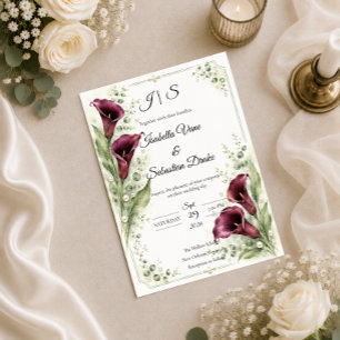 Elegante Pflaumen-Kalla-Lilie Romantische Hochzeit Einladung